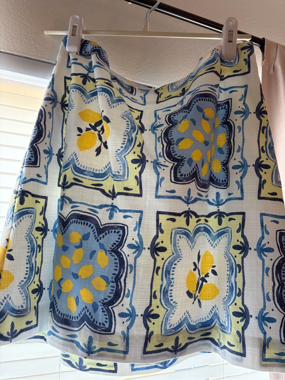 LOFT Blue, Yellow, White Tile-Print A-Line Skirt